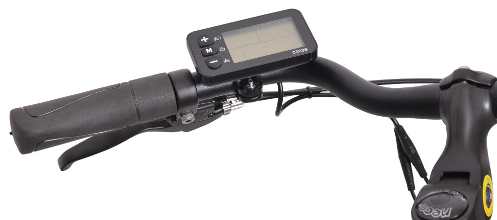 Rower elektryczny INDIANA E-Motive D18 28 cali damski Szary kierownica marki PROMAX regulowana aluminiowy wspornik niezawodność lekkość manetki kierownicy pokryte antypoślizgowym materiałem wyświetlacz LCD czas jazdy przebyty dystans dzwonek