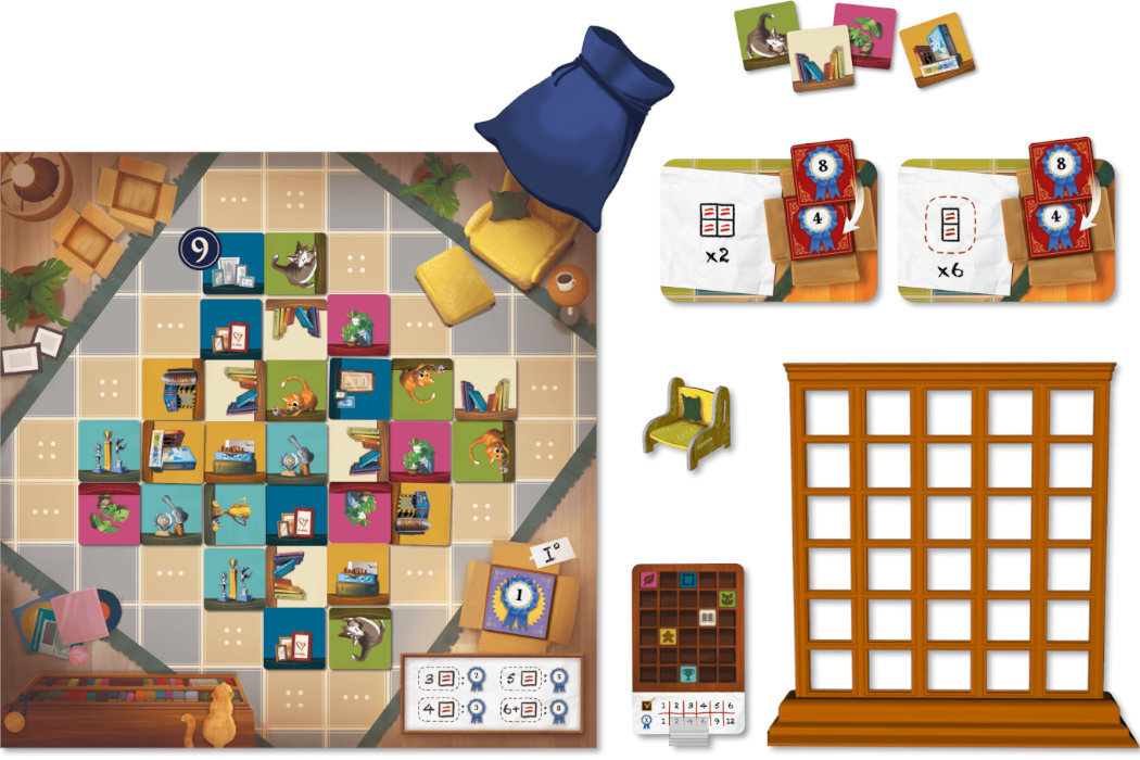 Gra planszowa LUCKY DUCK GAMES Półeczka zabawa rodzina przygoda żetony tury rzeczy koty