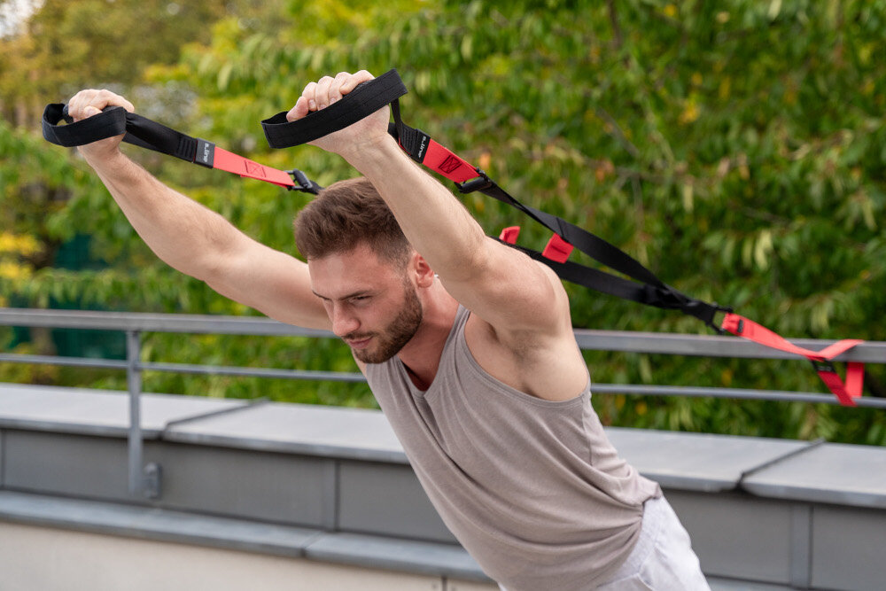 Zestaw taśm do ćwiczeń S-LINE SA017 cwiczenia z wykorzystaniem ciezaru wlasnego ciala miesnie glebokie zwiekszenie sily poprawienie rownowagi odpowiedni dla kazdego