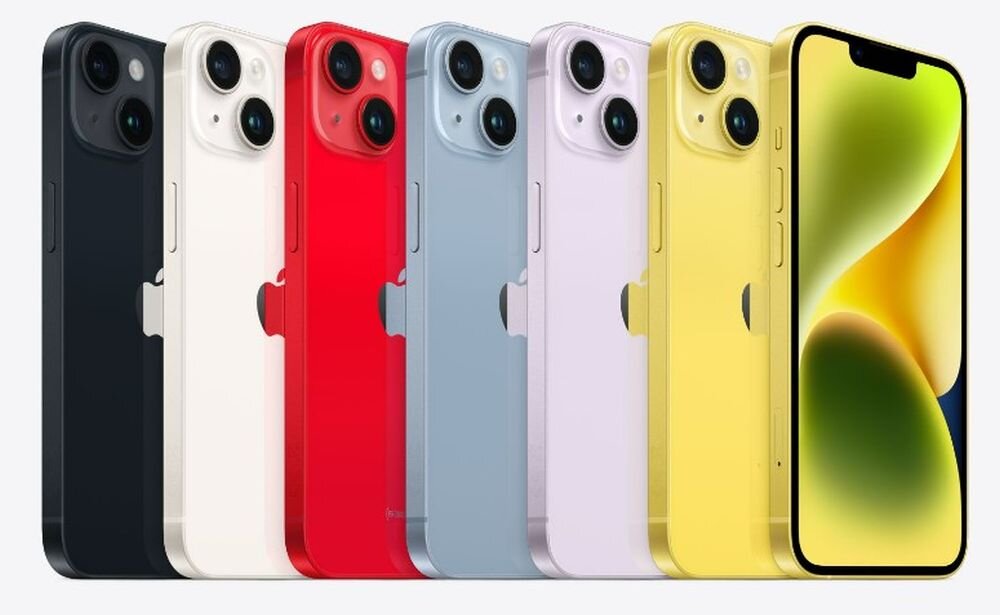 Smartfon APPLE iPhone 14 ekran bateria aparat procesor ram pamięć pojemność rozdzielczość zdjęcia filmy opis dane cechy blokady system łączność wifi bluetooth obudowa szkło odporność porty muzyka transfer sieć przekątna matryca waga czujniki