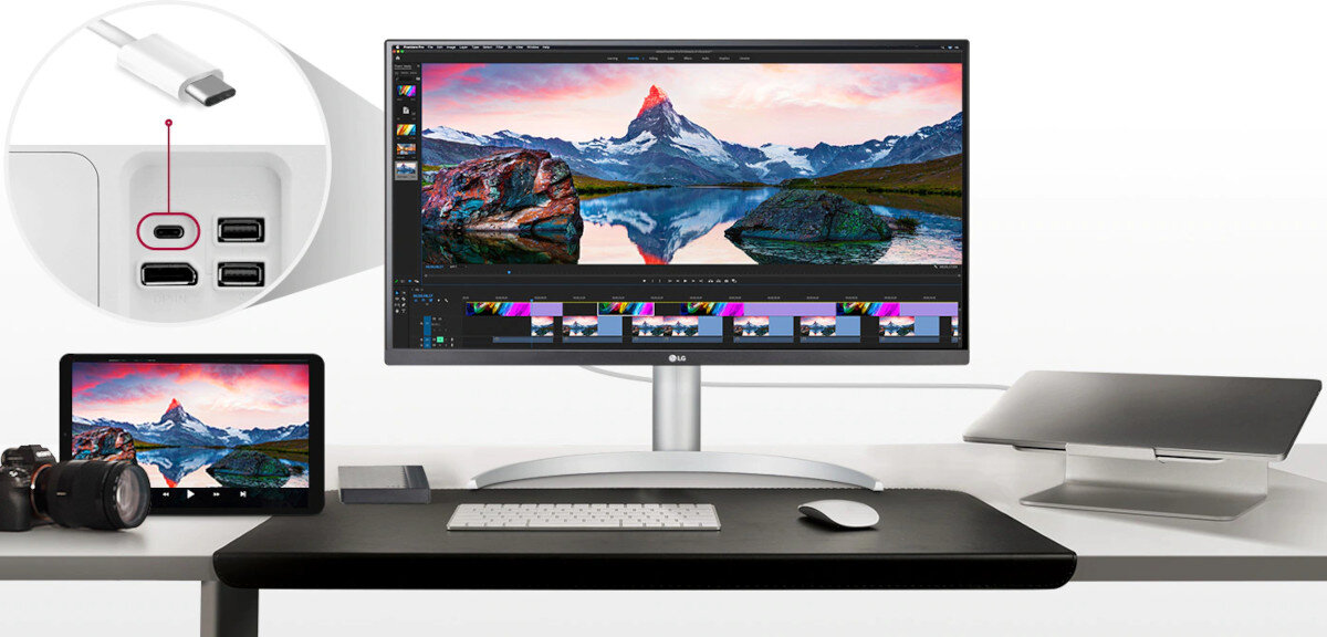 Monitor LG 27UP85NP-W 27 3840x2160px IPS porty podłączenie ładowanie przesyłanie