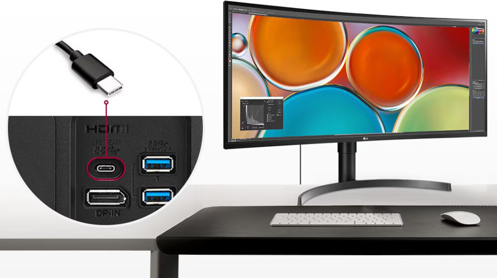 Monitor LG UltraWide 35WN75CP-B złącza porty ładowanie hub