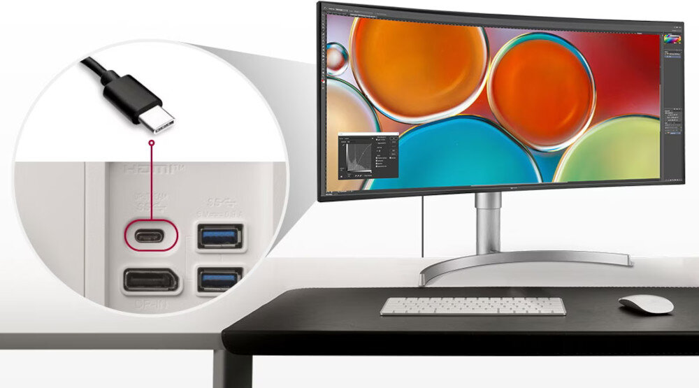 Monitor LG UltraWide 35WN75CP-W złącza porty ładowanie hub