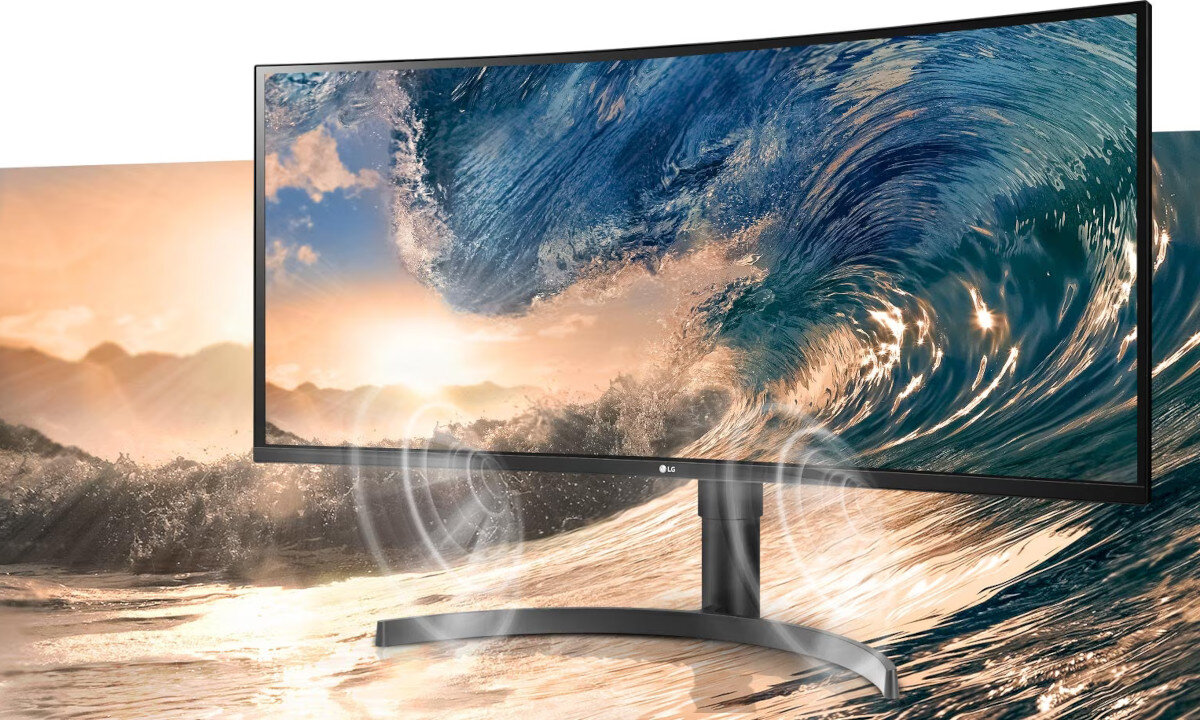 Monitor LG UltraWide 35WN75CP-W dźwięk głośniki moc ramka konstrukcja smukłość