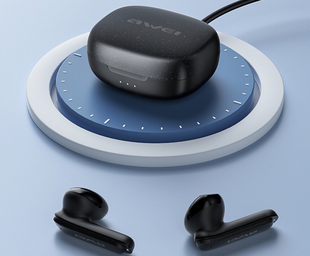 Słuchawki douszne AWEI T66 Czarny design komfort lekkość dźwięk jakość wrażenia słuchowe ergonomia lekkość sport aktywność podróże czas pracy działanie akumulator