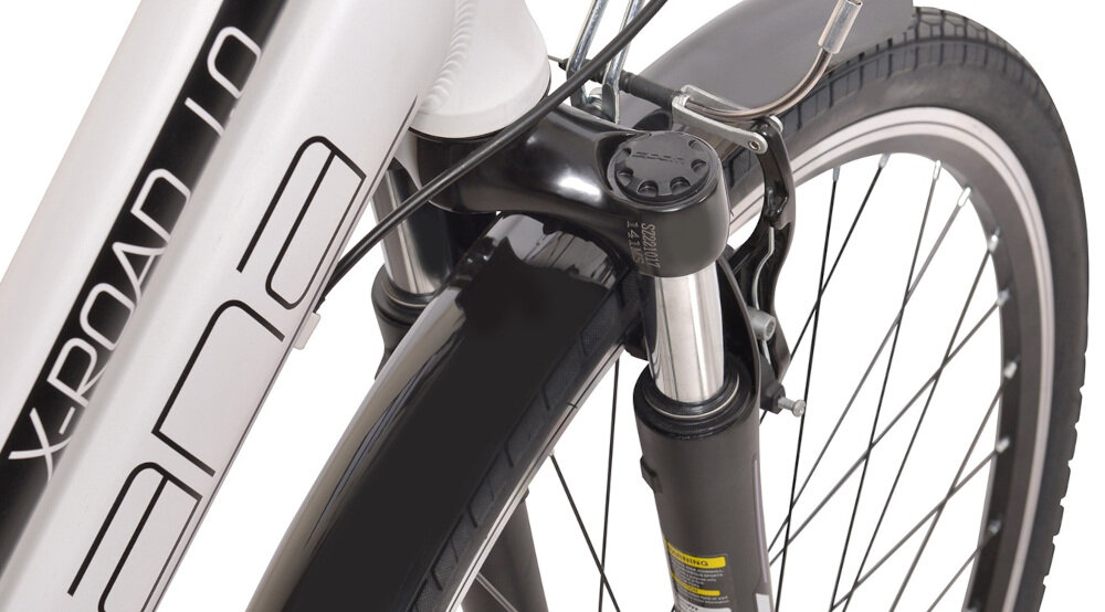 Rower trekkingowy INDIANA X-Road 1.0 D15 28 cali damski Biały rower typu hardtail przedni amortyzator marki Zoom HL Corp CH-141 700C sprężynowy niska masa roweru duża sztywność regulacja