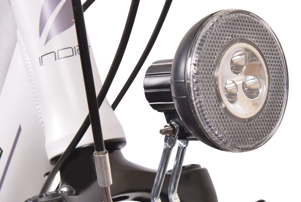 Rower trekkingowy INDIANA X-Road 1.0 D15 28 cali damski Biały oświetlenie roweru przednie tylne oświetlenie LED wymagane przez prawo drogowe