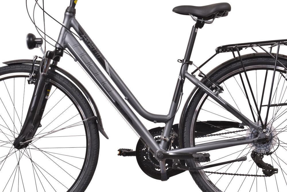 Rower trekkingowy INDIANA X-Road 1.0 D19 28 cali damski Ciemnoszary rama aluminiowa 19-calowa rower lekki zwinny odporny na korozję w Ciemnoszarym kolorze wybór rozmiaru ramy Twój wzrost mierzony w zrelaksowanej pozycji typ roweru dla osób o wzroście od 174 do 180 cm 