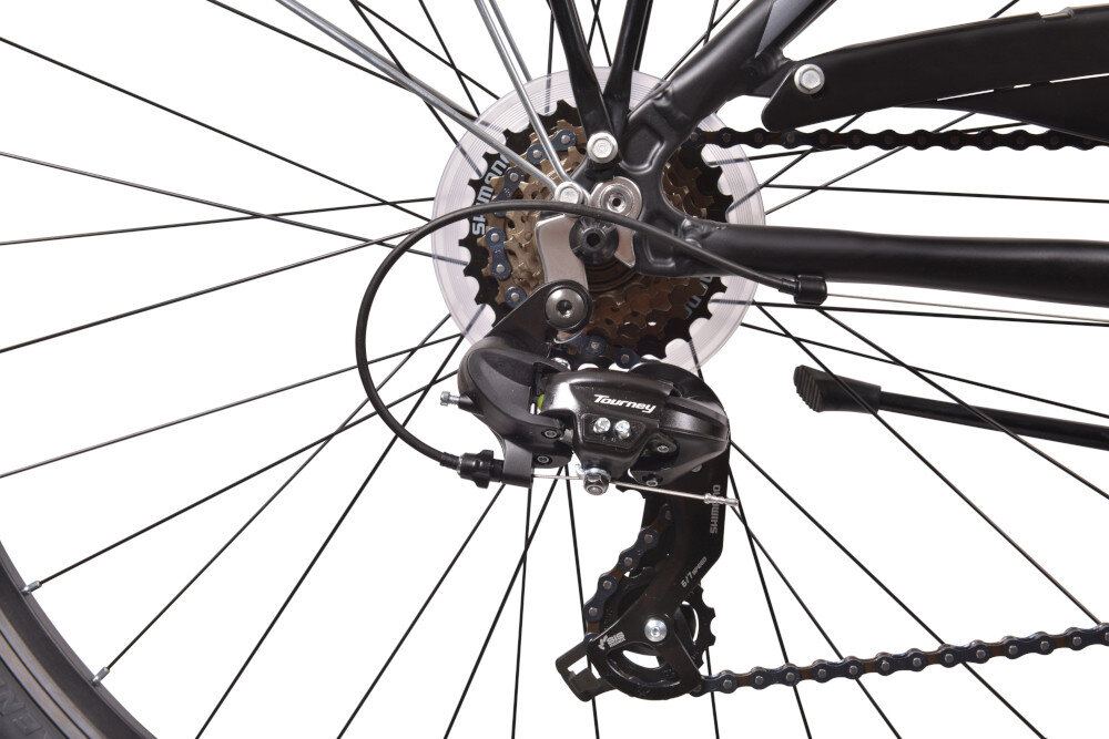 Rower trekkingowy INDIANA X-Road 1.0Czarny 28 cali damski Czarny 21 biegów przednie i tylne przerzutki SHIMANO Tourney duża wytrzymałość sprawne działanie płynna bezproblemowa zmiana biegów