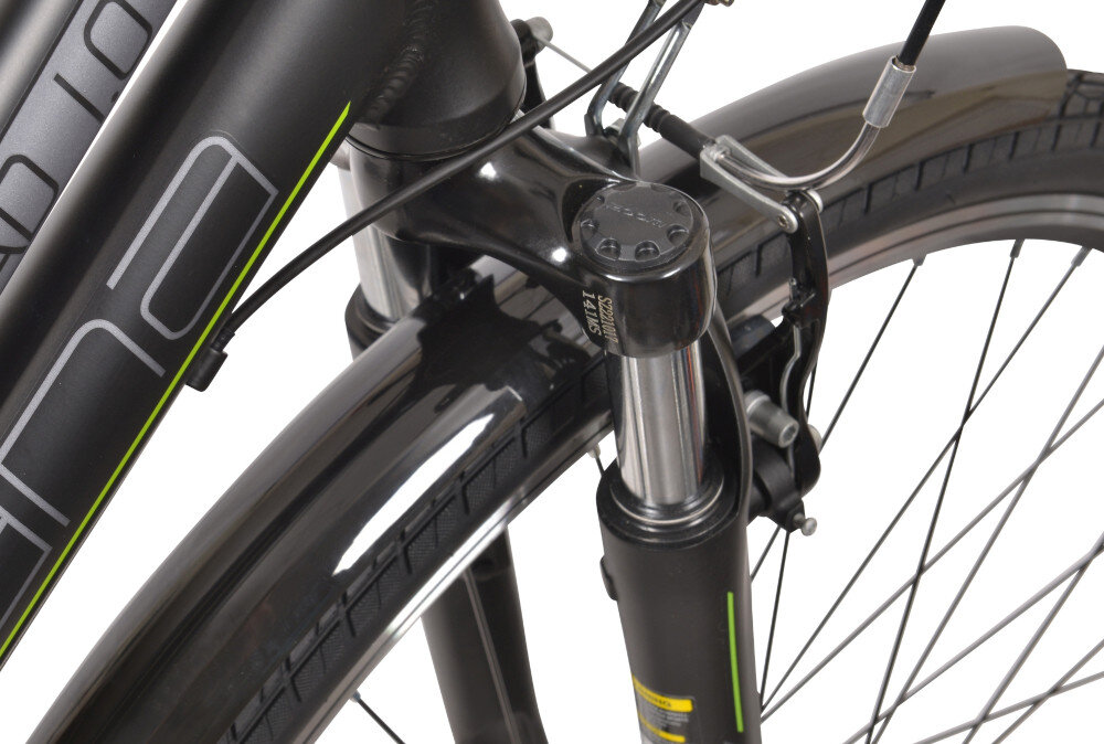 Rower trekkingowy INDIANA X-Road 1.0 Czarny 28 cali damski Czarny rower typu hardtail przedni amortyzator marki Zoom HL Corp CH-141 700C sprężynowy niska masa roweru duża sztywność regulacja