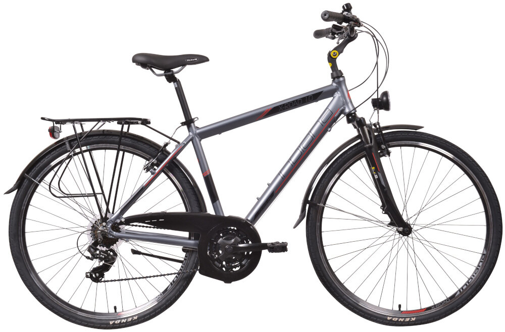 Rower trekkingowy INDIANA X-Road 1.0 M23 28 cali męski Szary do miasta poza miasto dla mężczyzn gwarancja komfortu jazd po asfalcie po nieutwardzonych drogach trekkingowa geometria jazda w naturalnej wyprostowanej pozycji
