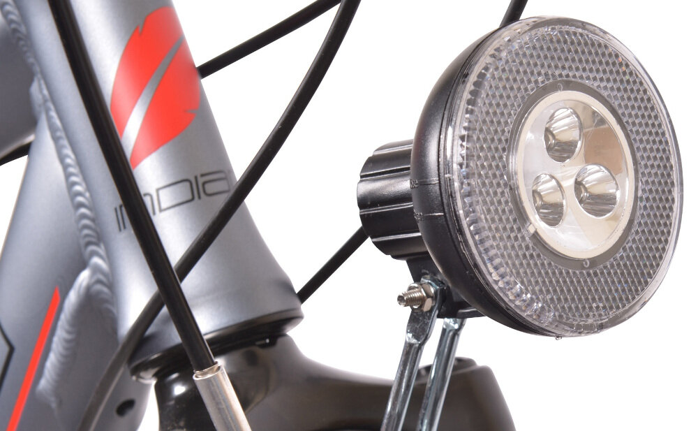 Rower trekkingowy INDIANA X-Road 1.0 M23 28 cali męski Szary oświetlenie roweru przednie tylne oświetlenie LED zasilane przez dynamo wymagane przez prawo drogowe