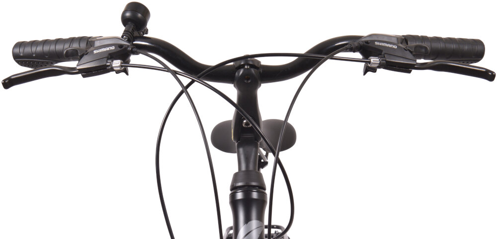 Rower trekkingowy INDIANA X-Road 1.0 M21 28 cali męski Czarny stalowa kierownica marki PROMAX lekka aluminiowy wspornik można regulować manetki antypoślizgowy materiał dzwonek