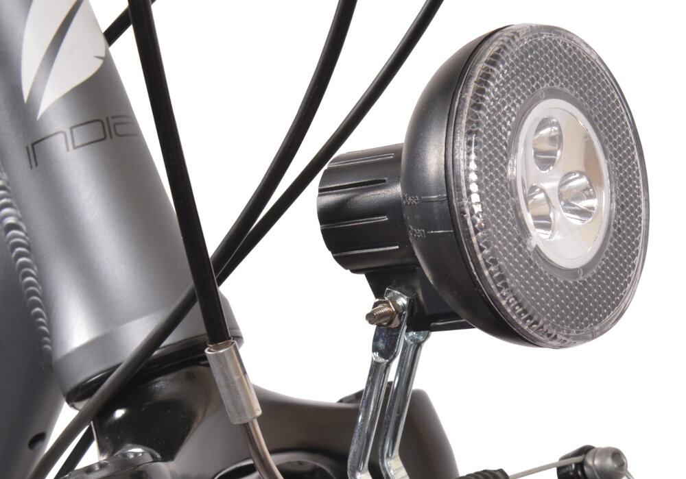 Rower trekkingowy INDIANA X-Road 1.0 D15 28 cali damski Ciemnoszary oświetlenie roweru przednie tylne oświetlenie LED wymagane przez prawo drogowe