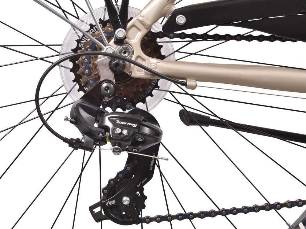 Rower trekkingowy INDIANA X-Road 1.0 M17 28 cali męski Piaskowy 21 biegów przerzutki przednie tylne marki SHIMANO Tourney duża wytrzymałość sprawne działanie płynna zmiana biegów
