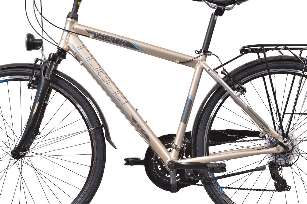 Rower trekkingowy INDIANA X-Road 1.0 M23 28 cali męski Piaskowy rama aluminiowa 23-calowa lekka odporna na korozję w kolorze piaskowym wybór rozmiaru ramy Twój wzrost mierzony w zrelaksowanej pozycji typ roweru dla osób o wzroście od 190 do 200 cm. 