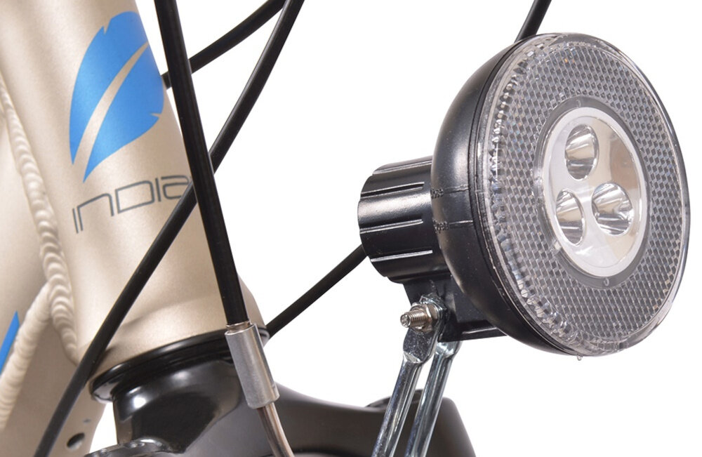 Rower trekkingowy INDIANA X-Road 1.0 M23 28 cali męski Piaskowy oświetlenie roweru przednie tylne oświetlenie LED zasilane przez dynamo wymagane przez prawo drogowe