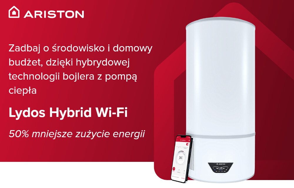 Bojler elektryczny ARISTON Lydos Hybrid 100 l Zadbaj o domowy budżet wygląd prezentacja design wizualizacja tło