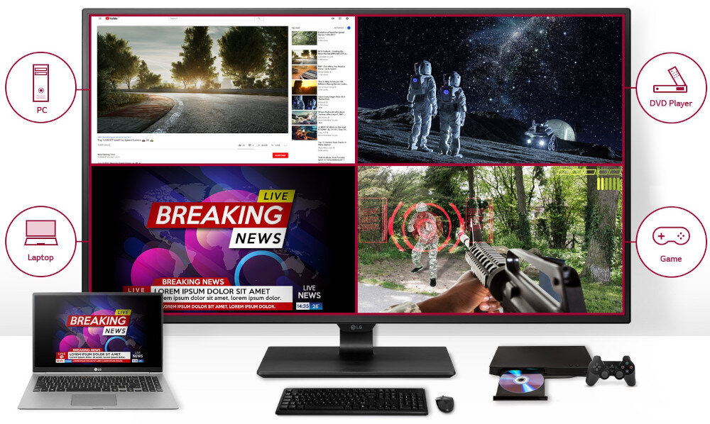Monitor LG 43UN700P-B wielozadaniowość podział źródła