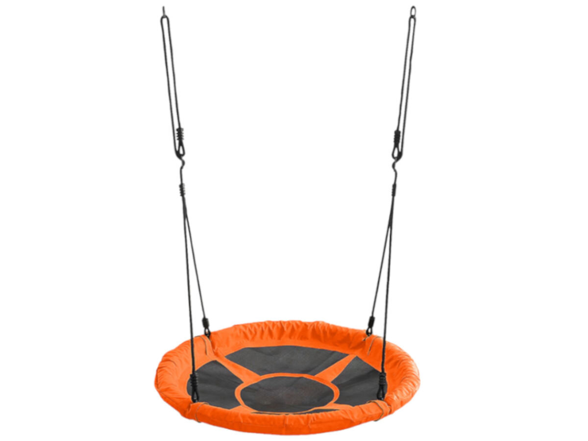 Huśtawka MIRPOL Nest 95 Pomarańczowy, dzieci, kolor, zabawa, komfort, wymiar, na białym tle huśtawka nest wraz z linkami