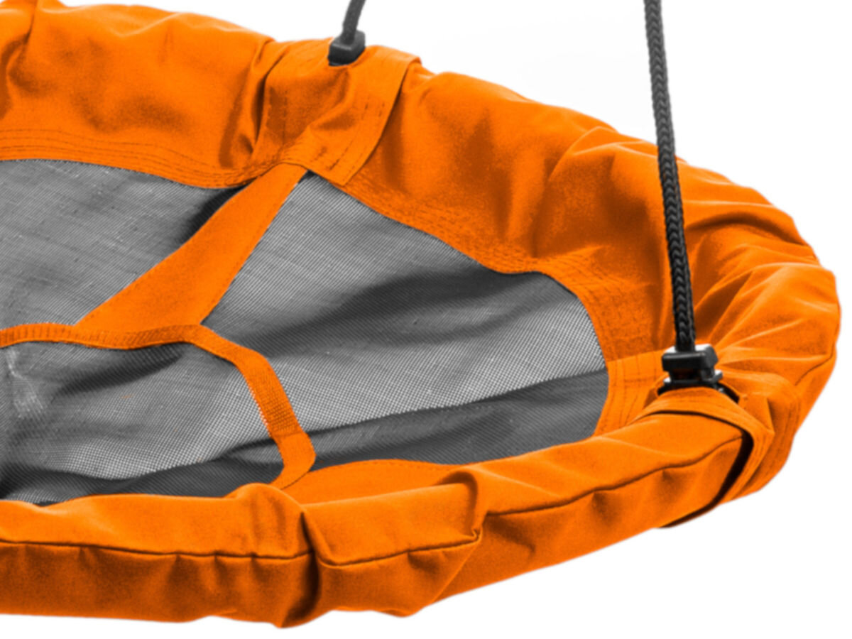 Huśtawka MIRPOL Nest 95 Pomarańczowy, mata, zabrudzenia, materiał, PE, na białym tle zbliżenie na materiał maty, liny huśtawki