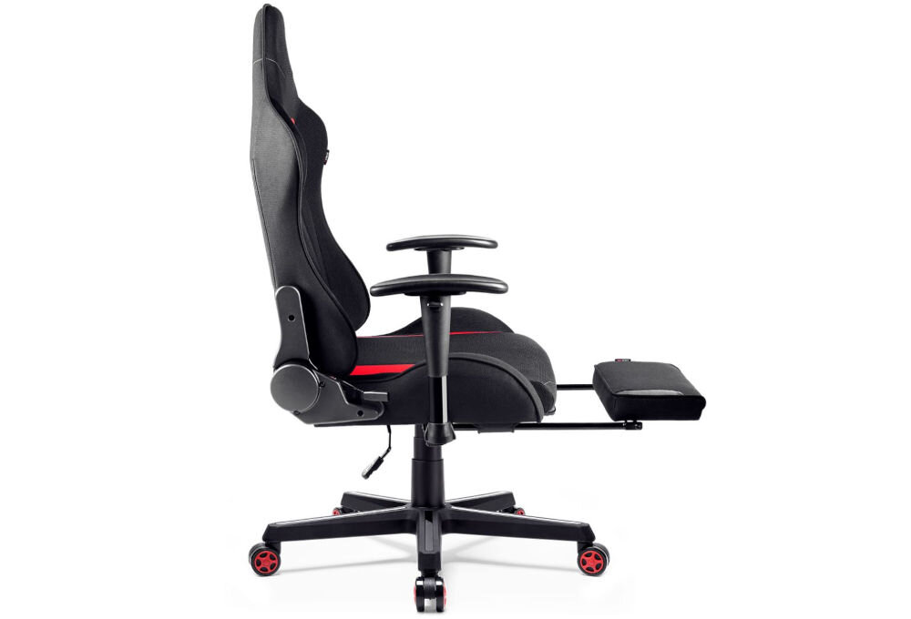 Podnóżek DIABLO CHAIRS St4rter Footrest prezentacja podnóżka połączonego z fotelem od boku na białym tle wsparcie ergonomiczne nogi komfort podczas grania i relaksu
