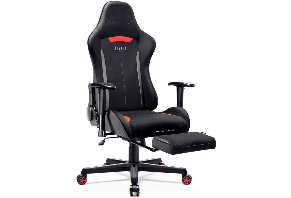 Podnóżek DIABLO CHAIRS St4rter Footrest prezentacja podnóżka połączonego z fotelem od przodu pod kątem na białym tle maksymalne obciążenie 30 kg bezpieczeństwo użytkowania