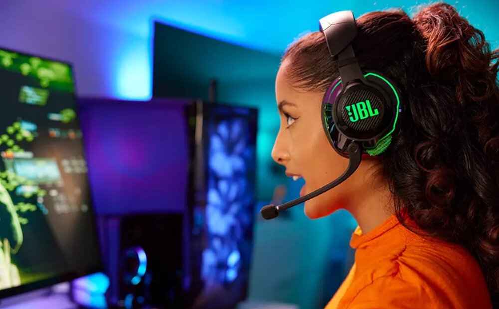 Słuchawki JBL Quantum 910X wygoda styl redukcja hałas otoczenie dźwięk łączność pałąk mikrofon dopasowanie regulacja głośność akumulator