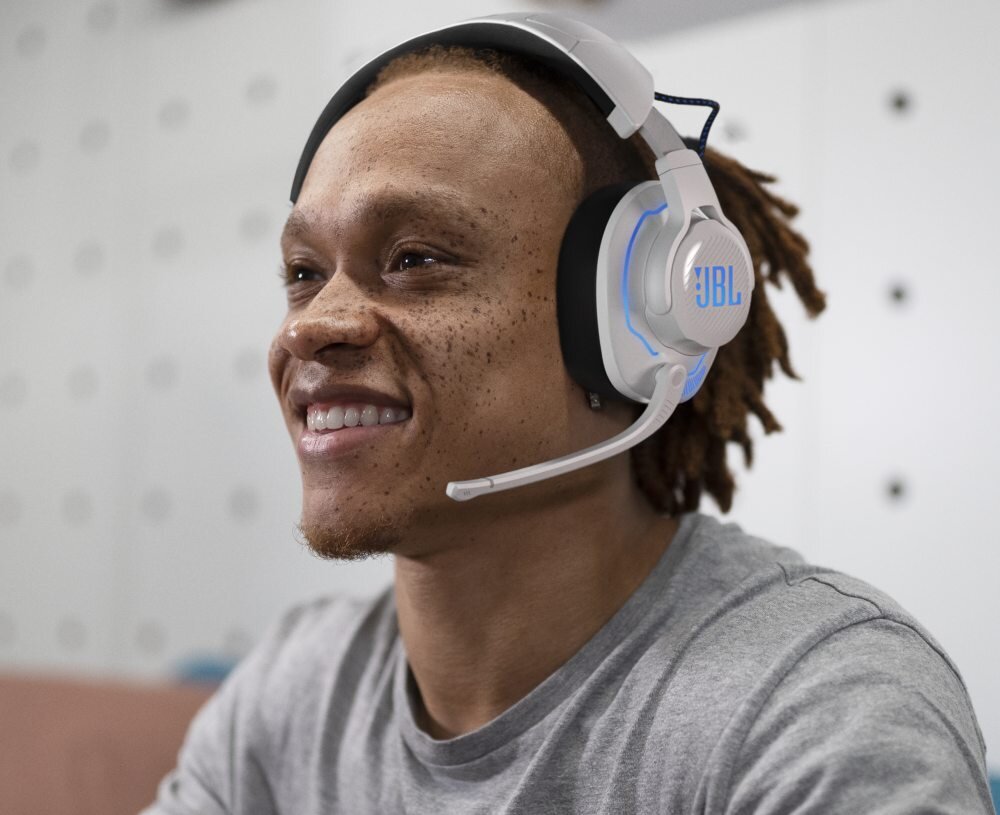 Słuchawki JBL Quantum 910P wygoda styl redukcja hałas otoczenie dźwięk łączność pałąk mikrofon dopasowanie regulacja głośność akumulator