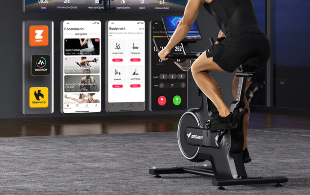 Rower spinningowy MERACH MR-667KXD-W0 wbudowany moduł Bluetooth aplikacja Zwift Kinomap na Android iOS