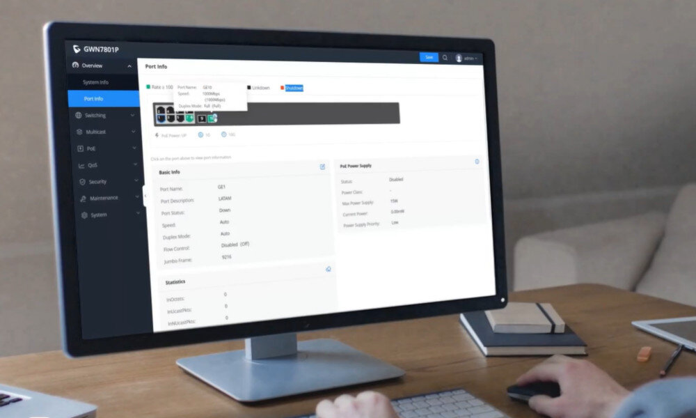 Switch GRANDSTREAM GWN7802P zarządzanie konfiguracja interfejs zabezpieczenia