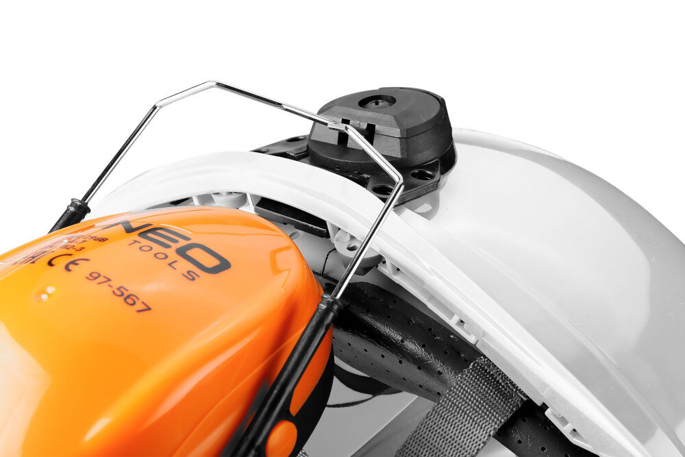 Nauszniki ochronne NEO TOOLS TOOLS 97-567 29 dB do hełmu Praca bez przerw Odchylane i obrotowe ramiona zmiana ustawienia oszczędza czas wygoda użytkowania