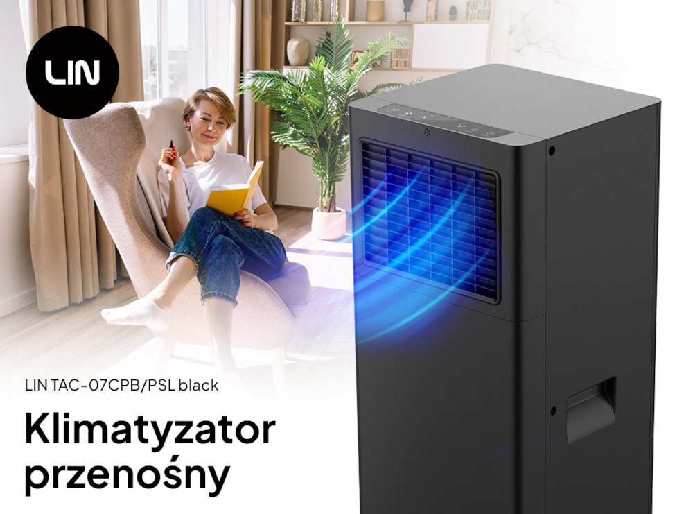 Klimatyzator LIN TAC-07CPB PSL Czarny Komfort przez cały rok wygląd design tło prezentacja wizualizacja