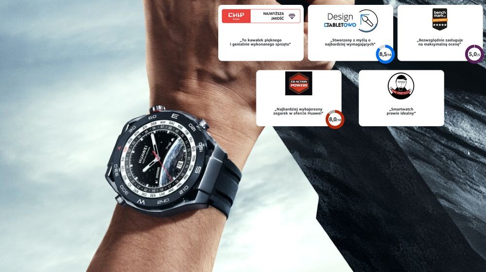 Smartwatch HUAWEI Watch Ultimate ekran bateria czujniki zdrowie sport pasek ładowanie pojemność rozdzielczość łączność sterowanie krew puls rozmowy smartfon aplikacja
