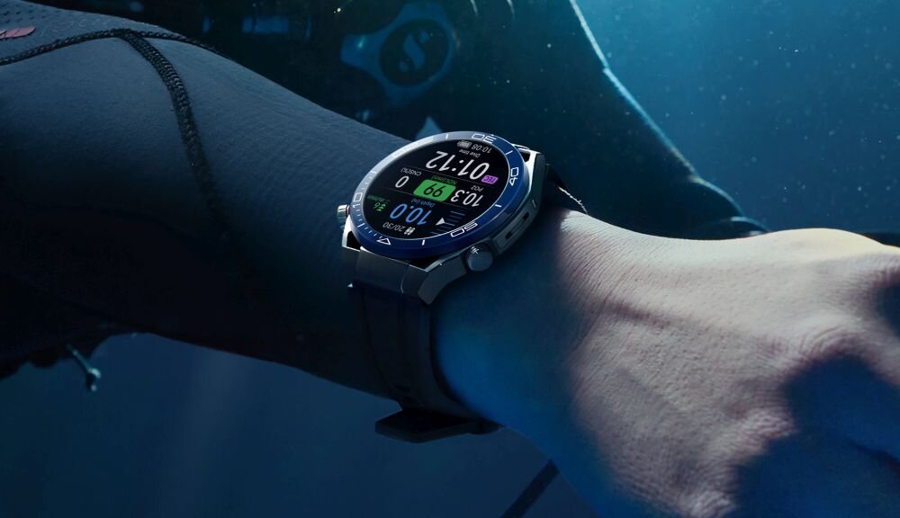 Smartwatch HUAWEI Watch Ultimate ekran bateria czujniki zdrowie sport pasek ładowanie pojemność rozdzielczość łączność sterowanie krew puls rozmowy smartfon aplikacja