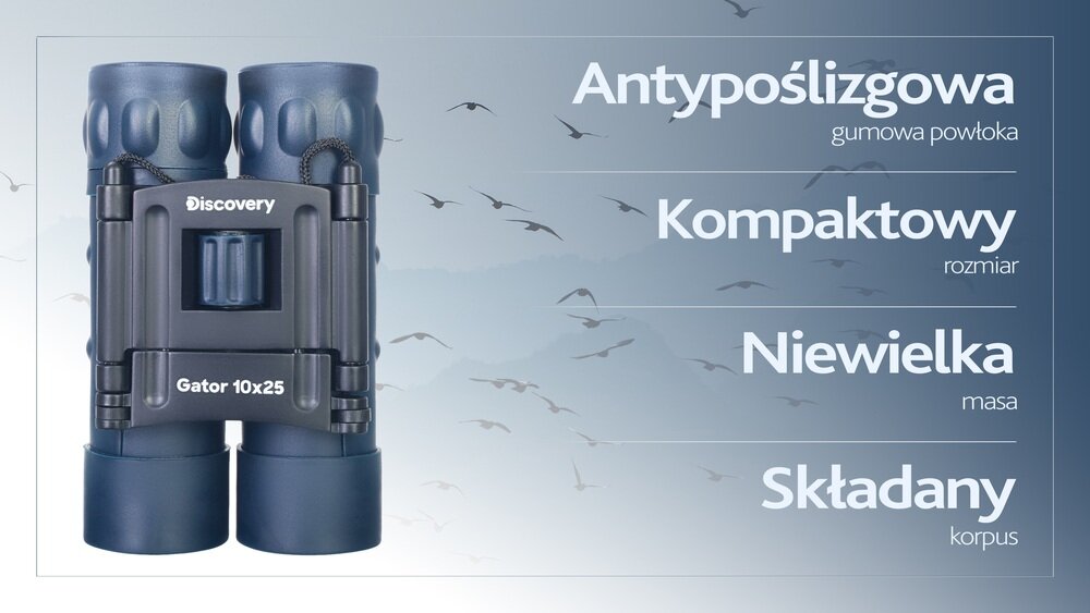 Lornetka LEVENHUK Discovery Gator 10x25 i główne zalety odpowiednia zarówno dla dzieci, jak i dorosłych gumowa powłoka antypoślizgowa
