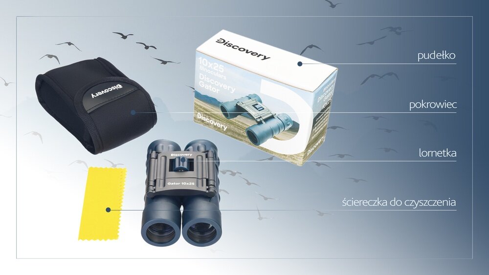 Lornetka LEVENHUK Discovery Gator 10x25 akcesoria wytrzymały pokrowiec ściera