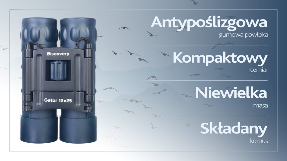Lornetka LEVENHUK Discovery Gator 12x25 i główne zalety odpowiednia zarówno dla dzieci, jak i dorosłych gumowa powłoka antypoślizgowa