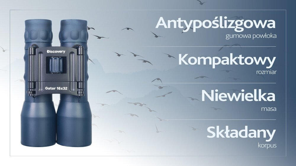 Lornetka LEVENHUK Discovery Gator 16x32 i główne zalety odpowiednia zarówno dla dzieci, jak i dorosłych gumowa powłoka antypoślizgowa  