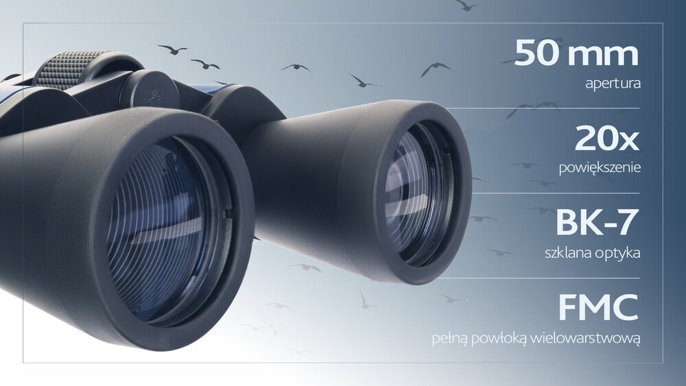 Lornetka LEVENHUK Discovery Gator 20x50 i główne zalety BK-7 powlekane soczewki o średnicy 50 mm masa rozmiar   