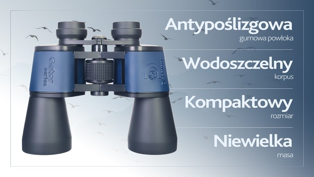 Lornetka LEVENHUK Discovery Gator 20x50 i główne zalety  Wodoodporny korpus gumowana powłoka antypoślizgowa ABS  