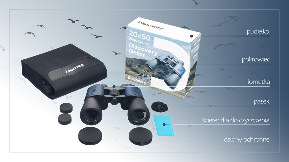 Lornetka LEVENHUK Discovery Gator 20x50 akcesoria wytrzymały pokrowiec ścierka  