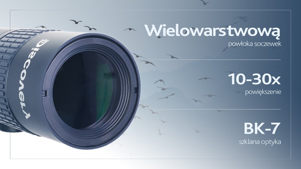 Monokular LEVENHUK Discovery Gator 10-30x30 i główne zalety BK-7  od 10x do 30 razy  rozmiar waga  