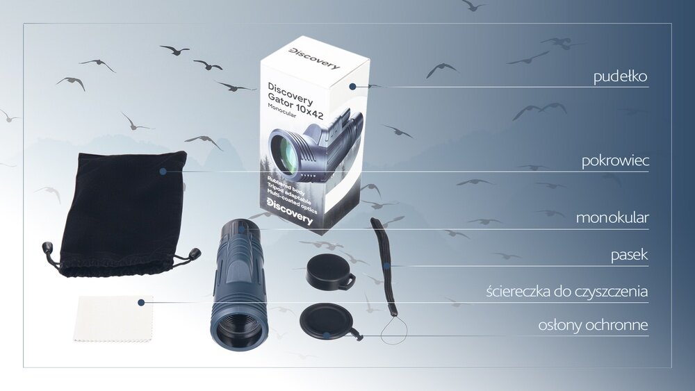 Monokular LEVENHUK Discovery Gator 10x42 akcesoria wytrzymały pokrowiec ściera   