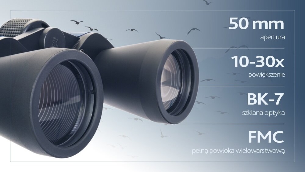 Lornetka LEVENHUK Discovery Gator 10–30x50 i główne zalety w pełni powlekane soczewki o średnicy 50 mm powiększenie BK-7