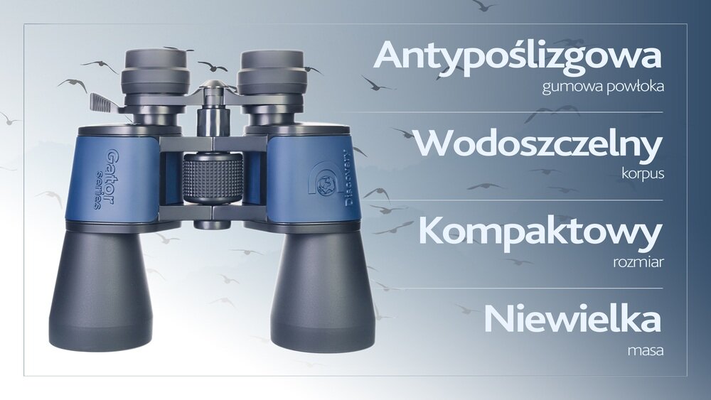 Lornetka LEVENHUK Discovery Gator 10–30x50 i główne zalety Wodoodporny korpus i gumowana powłoka antypoślizgowa odporność na wilgoć i kurz