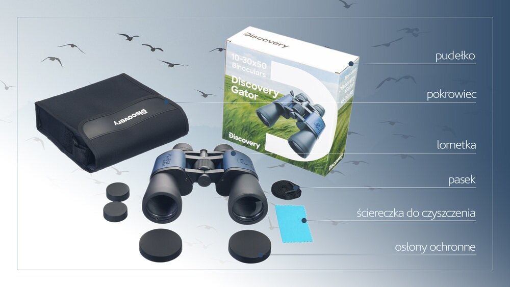 Lornetka LEVENHUK Discovery Gator 10–30x50 akcesoria wytrzymały pokrowiec ścierka