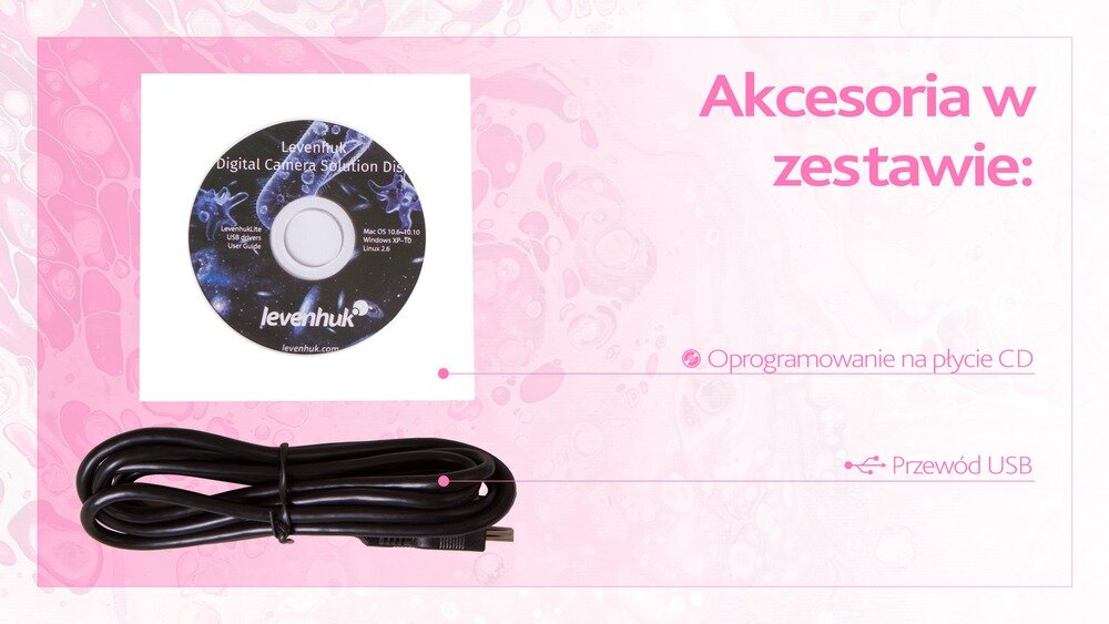 Aparat cyfrowy LEVENHUK M1000 PLUS okular płyta kabel program edycja  