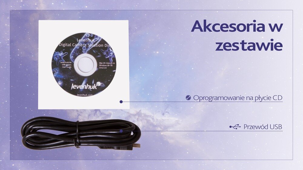 Aparat cyfrowy LEVENHUK T300 Plus płyta kabel instalacja edycja