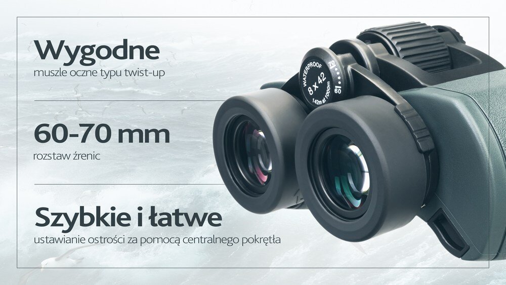 Lornetka LEVENHUK Sherman Pro 8x42 Ostrość obrazu regulacja dioptrii regulacja rozstawu okularów i miękkie gumowe muszle oczne typu twist-up 